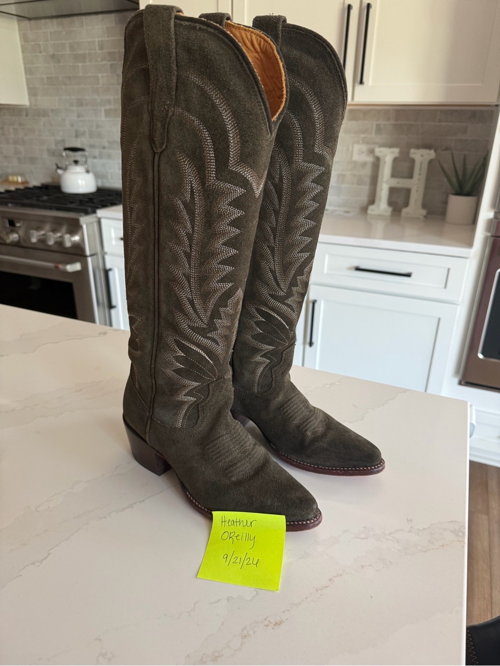 Tecovas Olive Suede Knee-High Western Boots 7.5